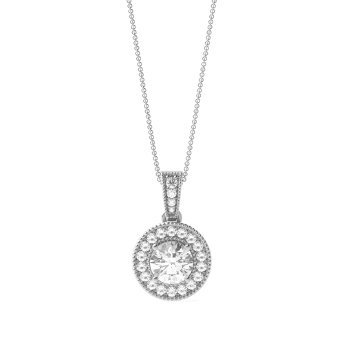Vintage Style Dangling Round Shape Halo Lab Grown Diamond Necklace
