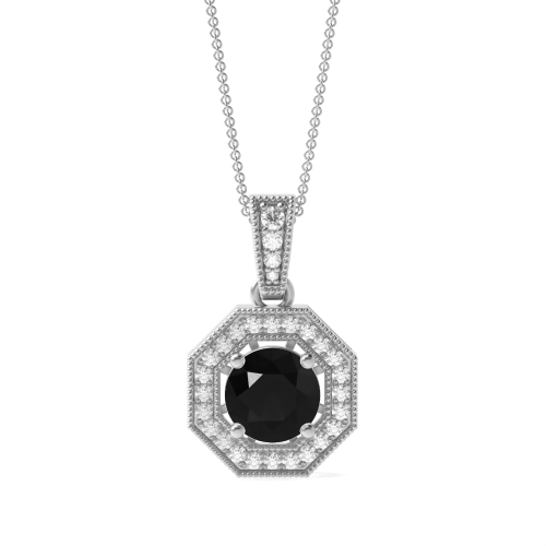 4 Prong Round Octagon Black Diamond Pendant Necklaces