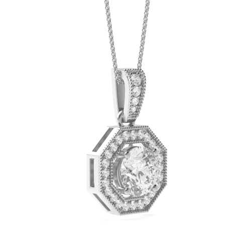 4 Prong Round Octagon Moissanite Halo Pendant Necklaces