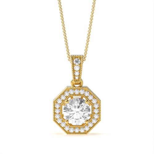 4 Prong Round Yellow Gold Octagon Halo Pendant Necklaces