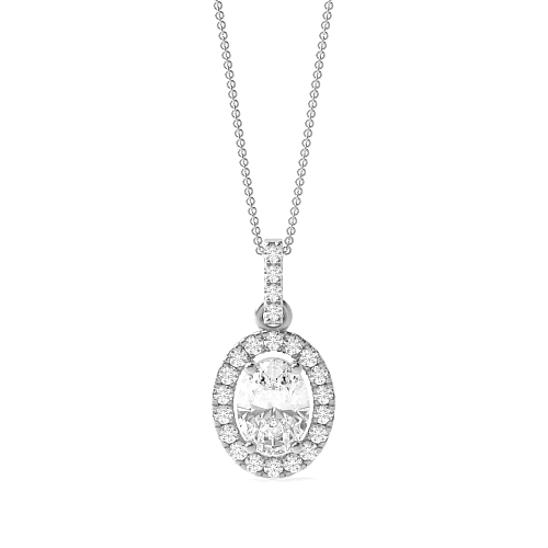 4 Prong Oval Pathcharm Moissanite Halo Pendant Necklaces