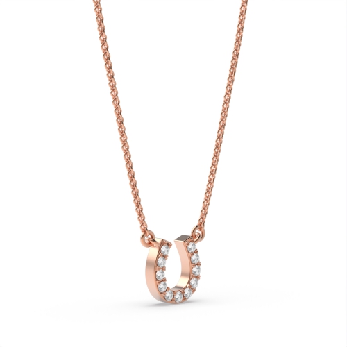 Pave Setting Round Rose Gold Horse shoe Delicate Pendant Necklaces