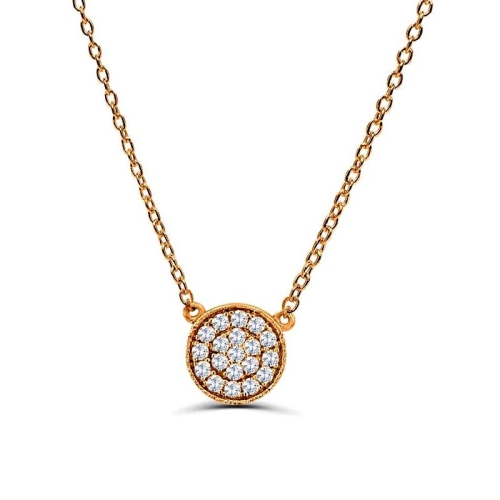 Pave Setting Round Rose Gold 7.5x7.5mm Delicate Pendant Necklaces