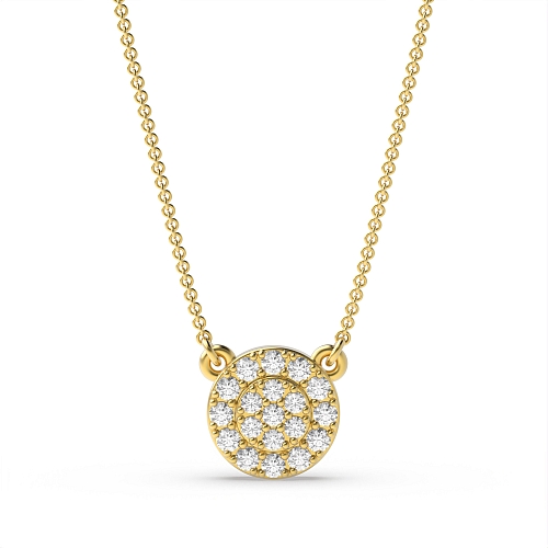 Pave Setting Round Yellow Gold 7.5x7.5mm Pendant Necklaces