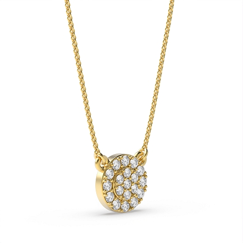 Pave Setting Round Yellow Gold 7.5x7.5mm Pendant Necklaces