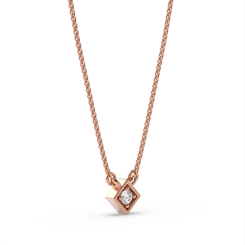 Pave Setting Round Rose Gold 5x5mm Delicate Pendant Necklaces