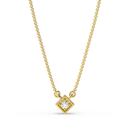 Pave Setting Round Yellow Gold 5x5mm Pendant Necklaces