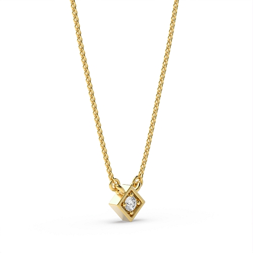 Pave Setting Round Yellow Gold 5x5mm Pendant Necklaces