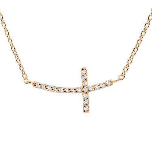 Pave Setting Round Rose Gold Sideway cross 6x12mm Delicate Pendant Necklaces