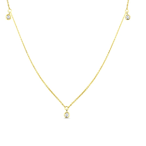 Pave Setting Round Yellow Gold 3 stone Pendant Necklaces