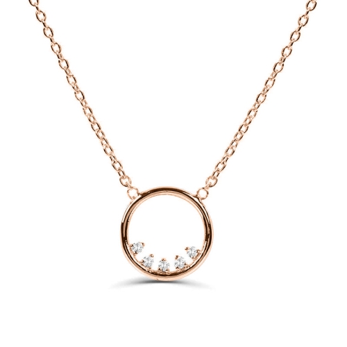 Pave Setting Round Rose Gold 12x12mm circle Delicate Pendant Necklaces