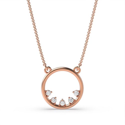 Pave Setting Round Rose Gold 12x12mm circle Delicate Pendant Necklaces