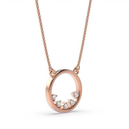 Pave Setting Round Rose Gold 12x12mm circle Delicate Pendant Necklaces