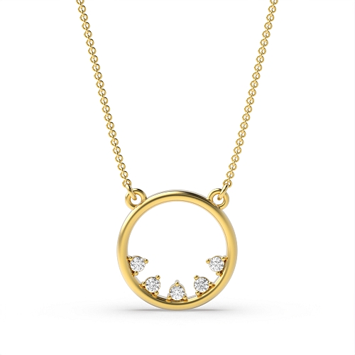 Pave Setting Round Yellow Gold 12x12mm circle Pendant Necklaces