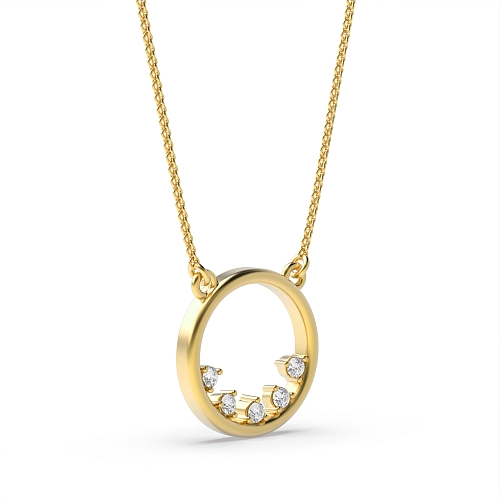 Pave Setting Round Yellow Gold 12x12mm circle Pendant Necklaces