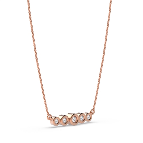 Pave Setting Round Rose Gold 3.5x15mm Delicate Pendant Necklaces
