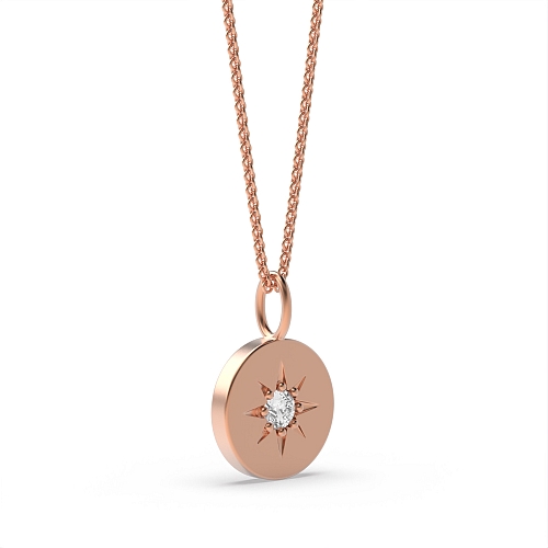 Pave Setting Round Rose Gold 8x8mm Delicate Pendant Necklaces