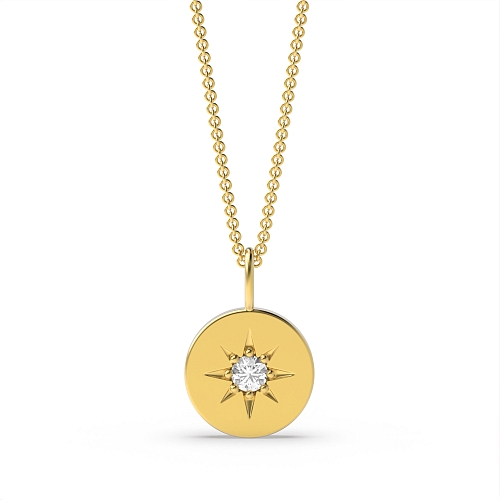 Pave Setting Round Yellow Gold 8x8mm Pendant Necklaces