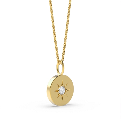 Pave Setting Round Yellow Gold 8x8mm Pendant Necklaces