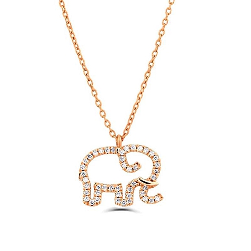 Pave Setting Round Rose Gold Elephant Delicate Pendant Necklaces