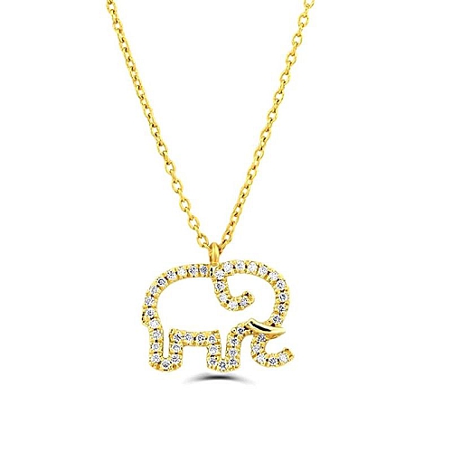Pave Setting Round Yellow Gold Elephant Pendant Necklaces