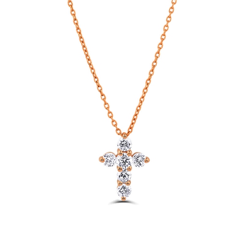 0.1Ct Cross Diamond Necklace Pendant For Women (10.75X8Mm)