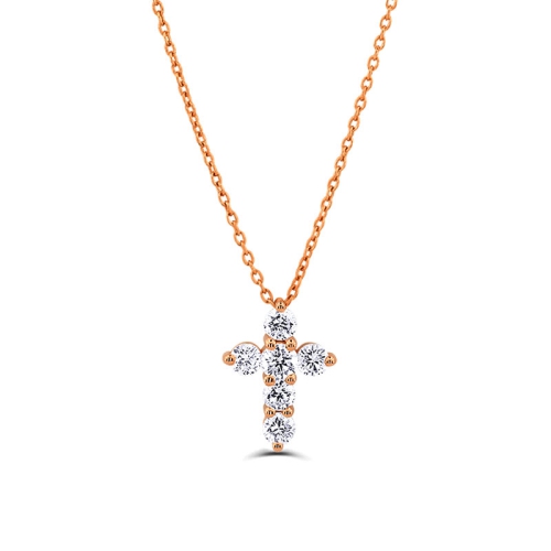 Pave Setting Round Rose Gold Cross Delicate Pendant Necklaces