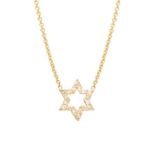 Pave Setting Round Yellow Gold Star shaped 6x6mm Pendant Necklaces