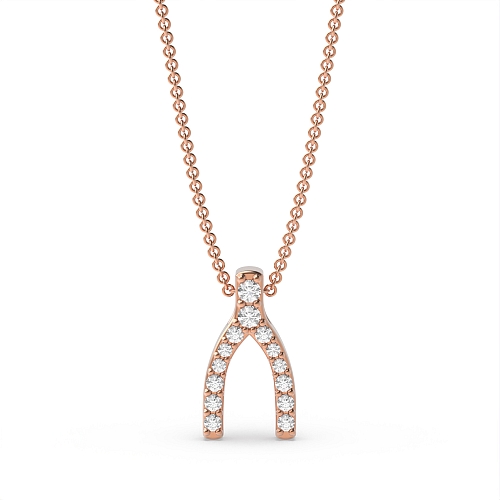 Pave Setting Round Rose Gold Wishbone Delicate Pendant Necklaces