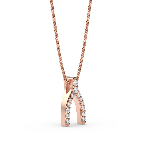 Pave Setting Round Rose Gold Wishbone Delicate Pendant Necklaces