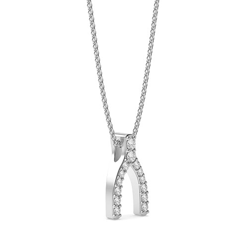 Pave Setting Round Wishbone Pendant Necklaces