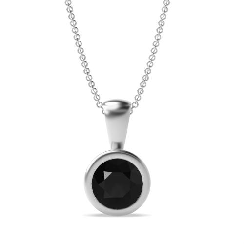 Round Cut Bezel Set Black Diamond Solitaire Pendants Necklace