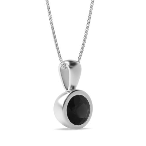 Round Cut Bezel Set Black Diamond Solitaire Pendants Necklace