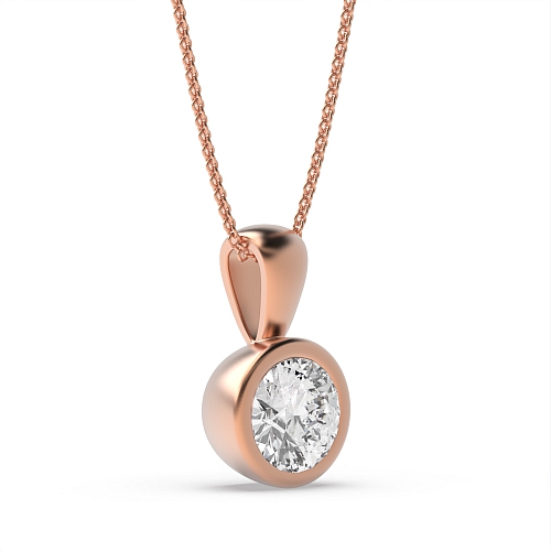 Bezel Setting Rose Gold Solid Bale Solitaire Pendant Necklace