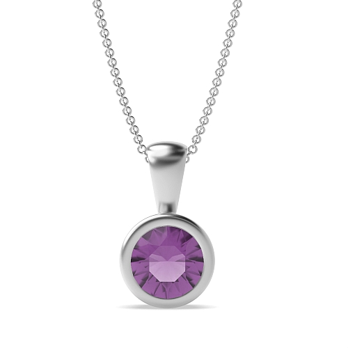 Bezel Setting Solid bale Amethyst Pendant Necklaces