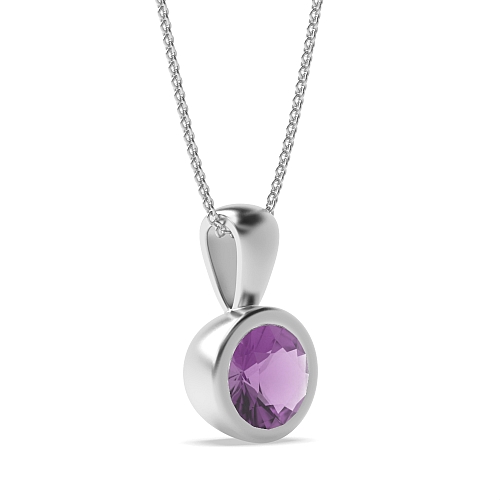 Bezel Setting Solid bale Amethyst Pendant Necklaces