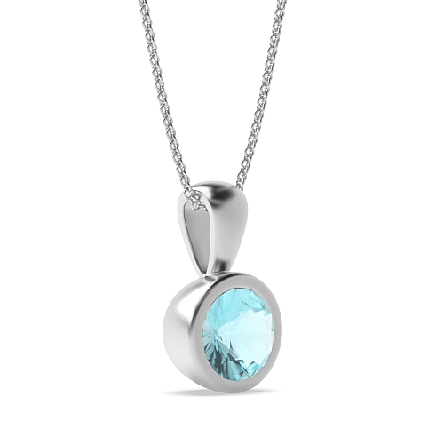 Bezel Setting Solid bale Aquamarine Pendant Necklaces