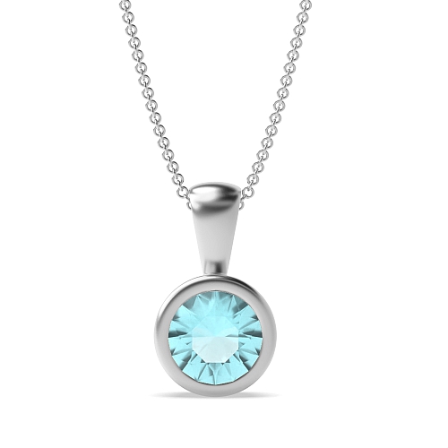 Bezel Setting Solid Bale Aquamarine Solitaire Pendant Necklace