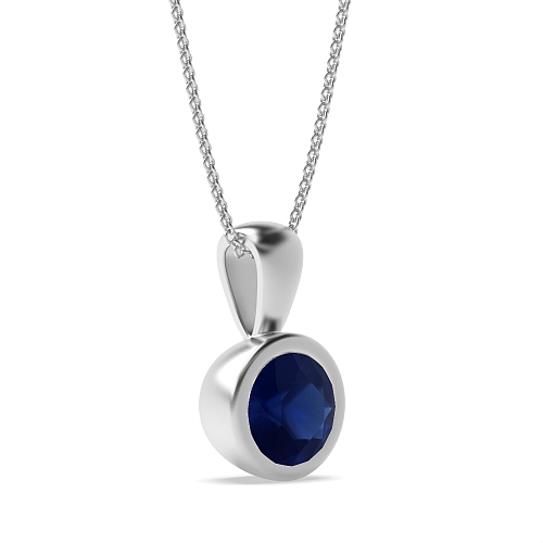 Bezel Setting Solid Bale Blue Sapphire Solitaire Pendant Necklace