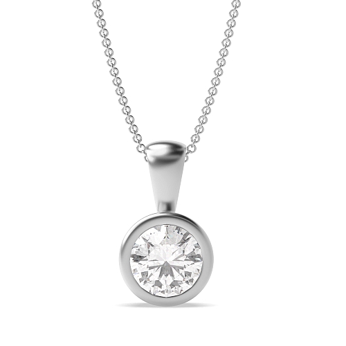 Bezel Setting White Gold Solid Bale Solitaire Pendant Necklace