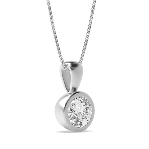 Bezel Setting White Gold Solid Bale Solitaire Pendant Necklace