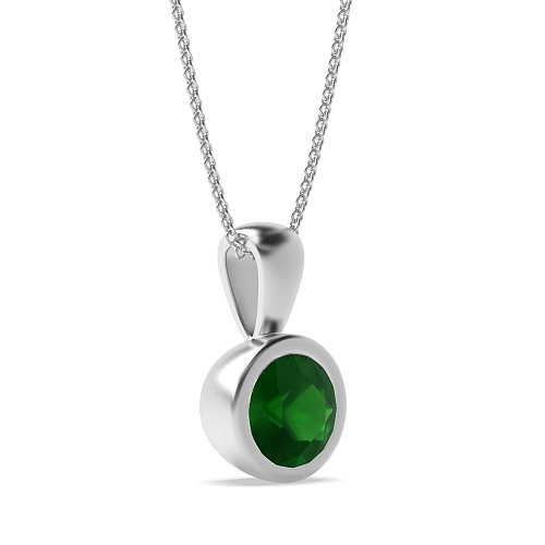Bezel Setting Solid bale Emerald Pendant Necklaces