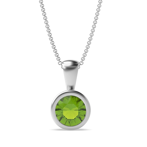Bezel Setting Solid bale Peridot Solitaire Pendant Necklaces