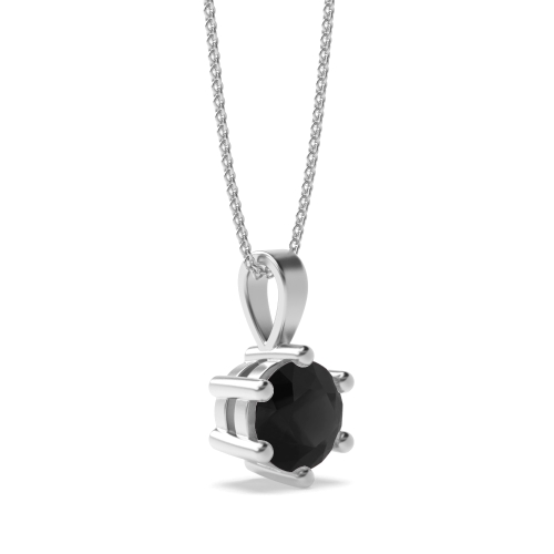 Round Cut Flower Style Black Diamond  Solitaire Pendants Necklace