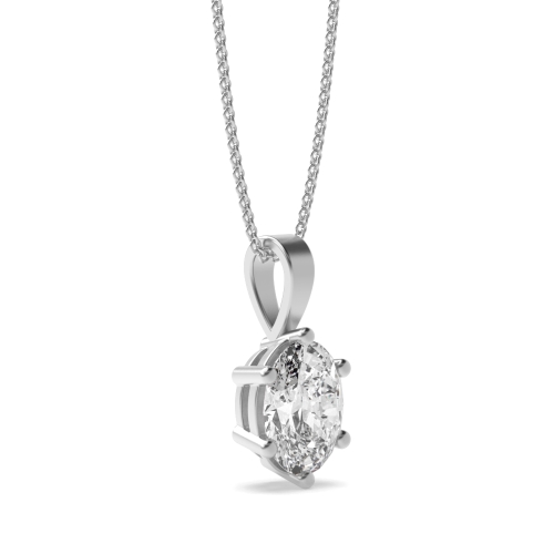 6 Prong Oval Flower Solitaire Pendant Necklace