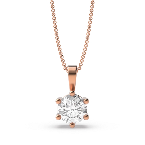 6 Prong Rose Gold solid bale Solitaire Pendant Necklace