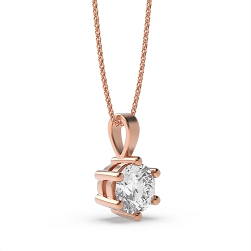 6 Prong Rose Gold solid bale Solitaire Pendant Necklace