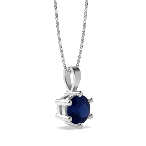 6 Prong solid bale Blue Sapphire Solitaire Pendant Necklace