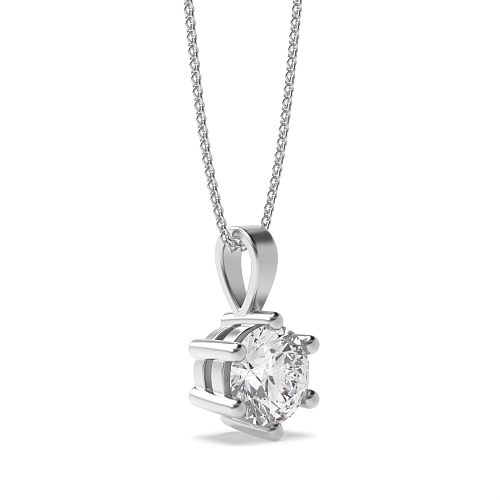 6 Prong Round solid bale Solitaire Pendant Necklace