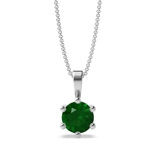 6 Prong Solid bale Emerald Pendant Necklaces